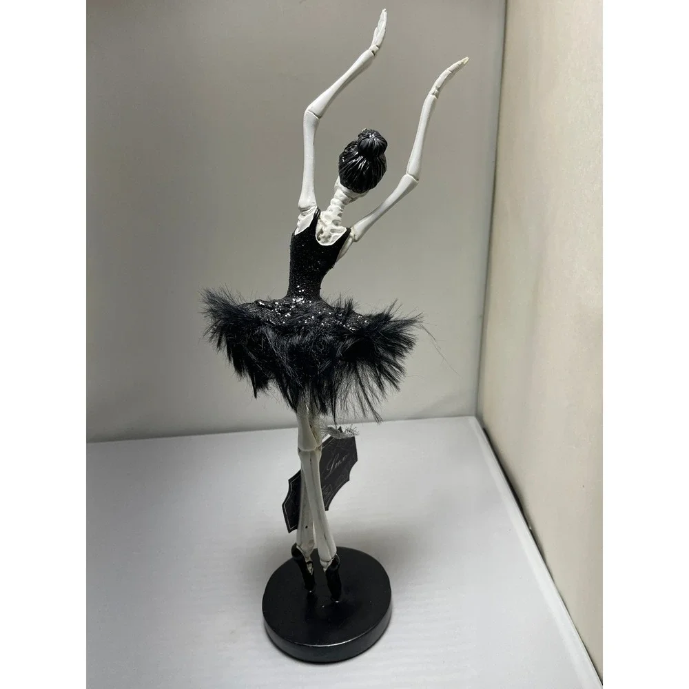 Bella Lux Skeleton Ballerina Halloween Decor Black Feather Tutu Gothic Figurine